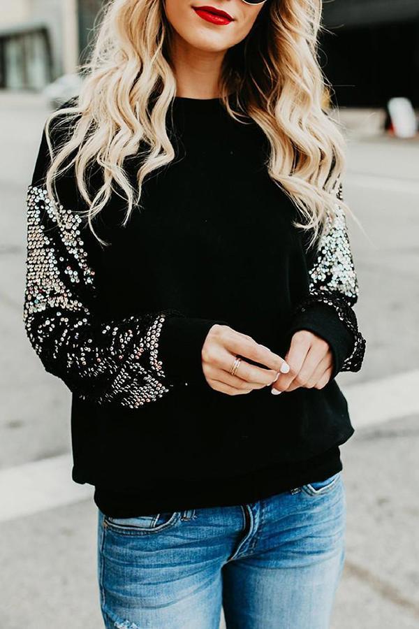 Long Sleeve Sequined Round Neck Sweatshirt