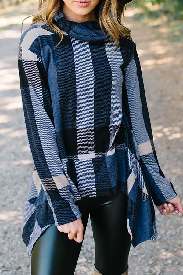 Irregular Plaid Long Sleeve T-shirt