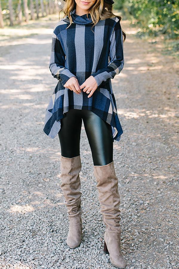 Irregular Plaid Long Sleeve T-shirt