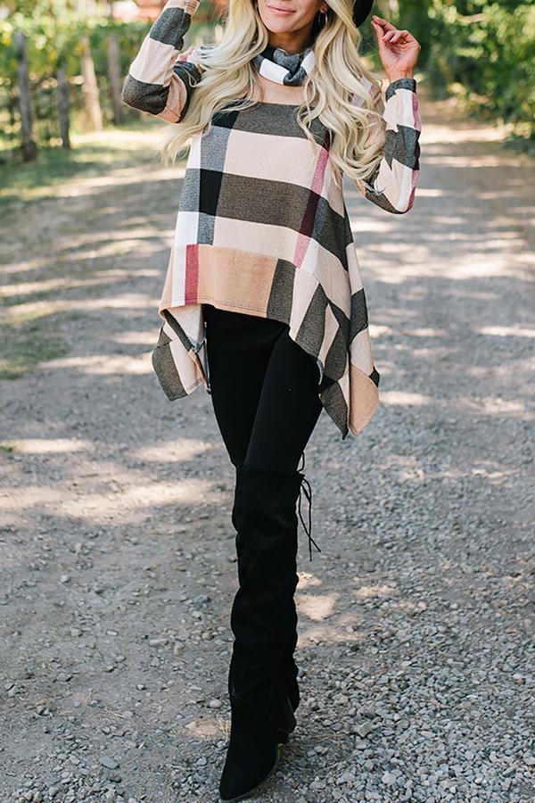 Irregular Plaid Long Sleeve T-shirt