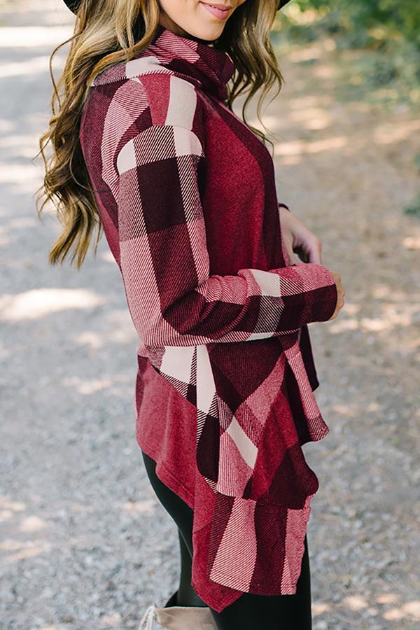 Irregular Plaid Long Sleeve T-shirt