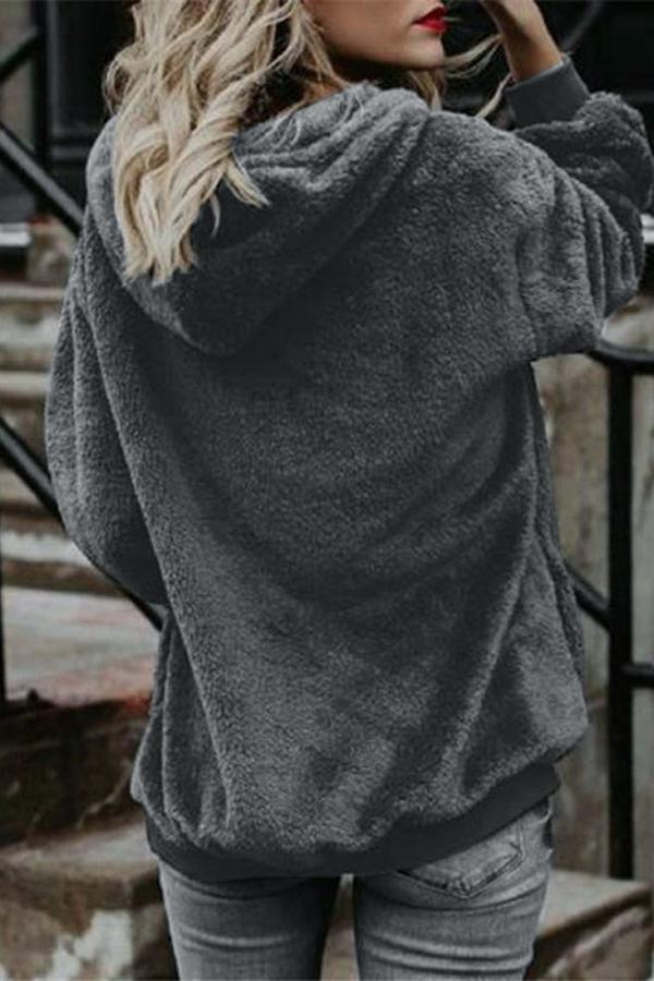 Long Sleeve Hooded Solid Color Sweatshirt