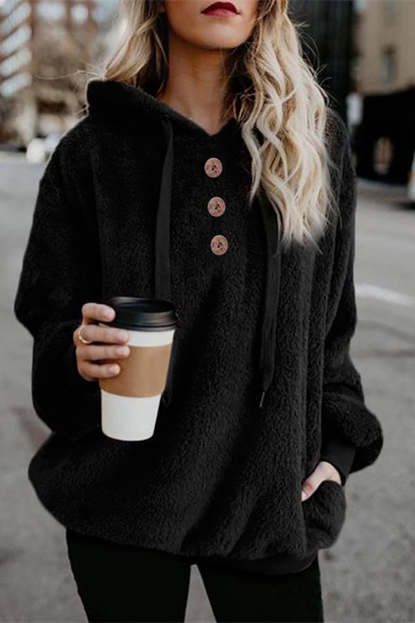 Long Sleeve Hooded Solid Color Sweatshirt