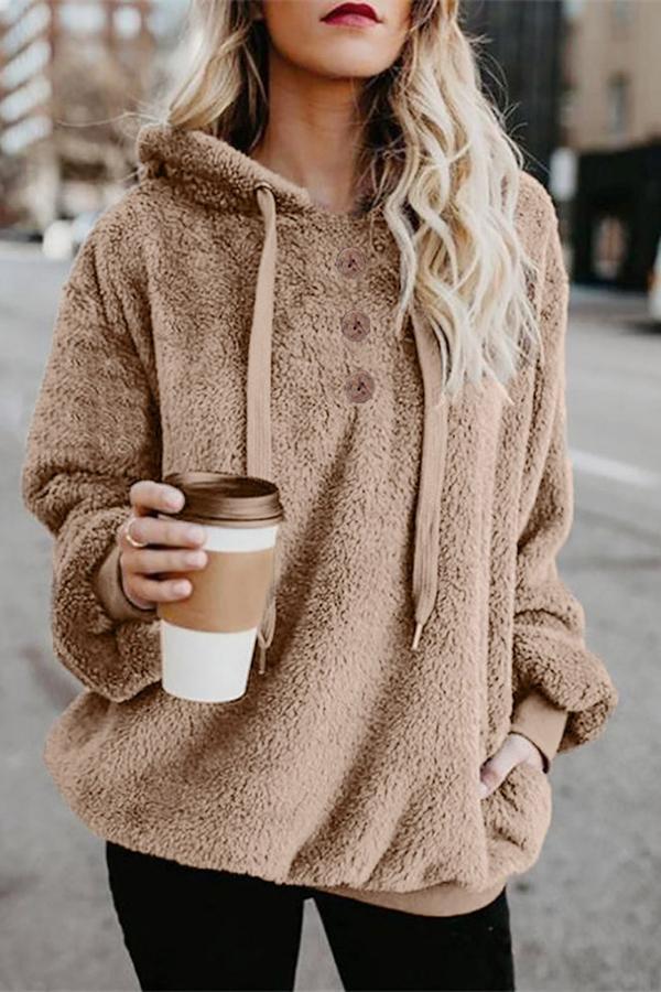 Long Sleeve Hooded Solid Color Sweatshirt