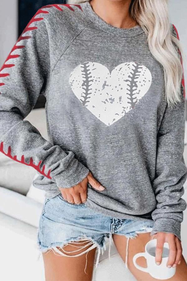 Baseball Print V Neck Sweatshirt