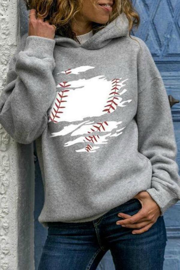 Casual Baseball Print Hooded Top