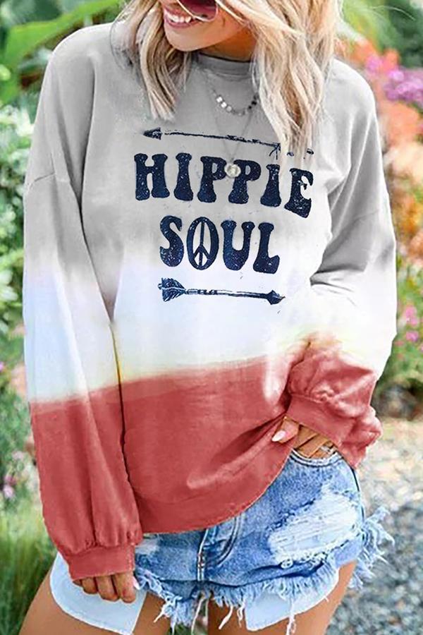 Gradient Slogan Round Neck Sweatshirt