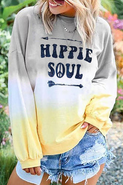 Gradient Slogan Round Neck Sweatshirt