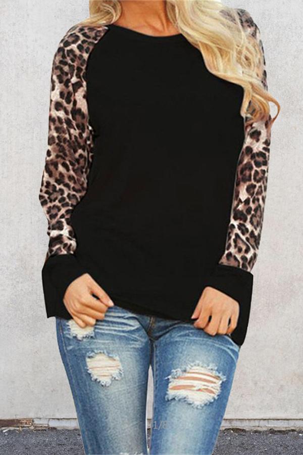 Leopard Print Round Neck Casual Wear T-Shirt