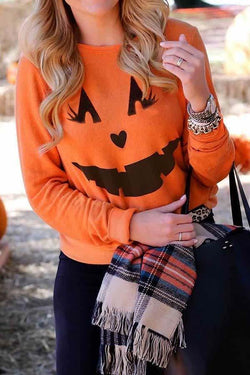 Long Sleeve Pumpkin Print Round Neck Sweatshirt