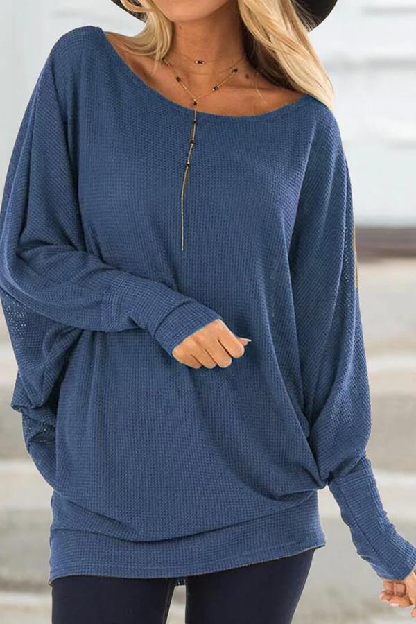 Batwing Sleeve Round Neck Waffle Sweatshirt