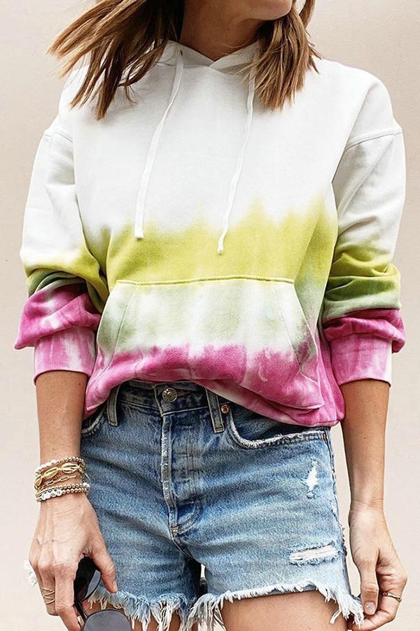 Long Sleeve Tie Dye Hooded Top