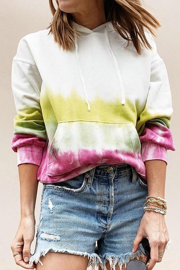 Long Sleeve Tie Dye Hooded Top