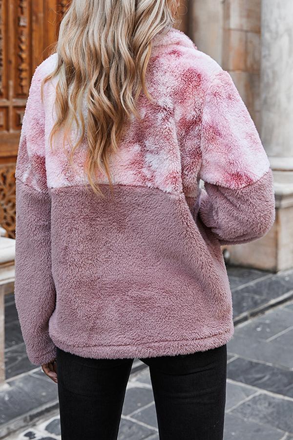 Fluffy Patchwork Polo Neck Sweatshirt