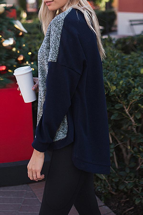 Patchwork Round Neck High Low Sweatshirt