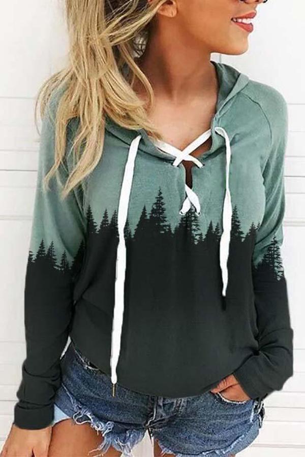 Long Sleeve Ink Print Hooded Sweatshirt