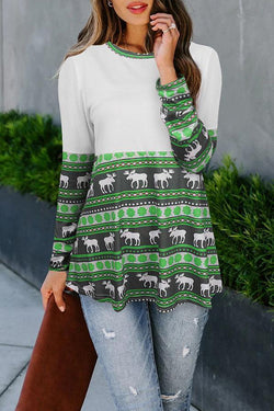 Christmas Patchwork Round Collar T-Shirt