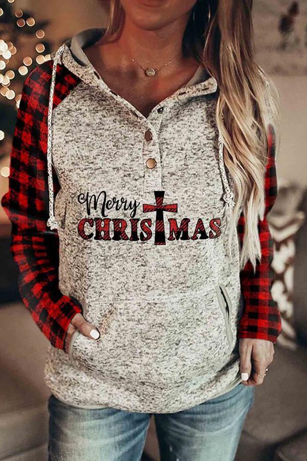 Christmas Buttons Tartan Hooded Top