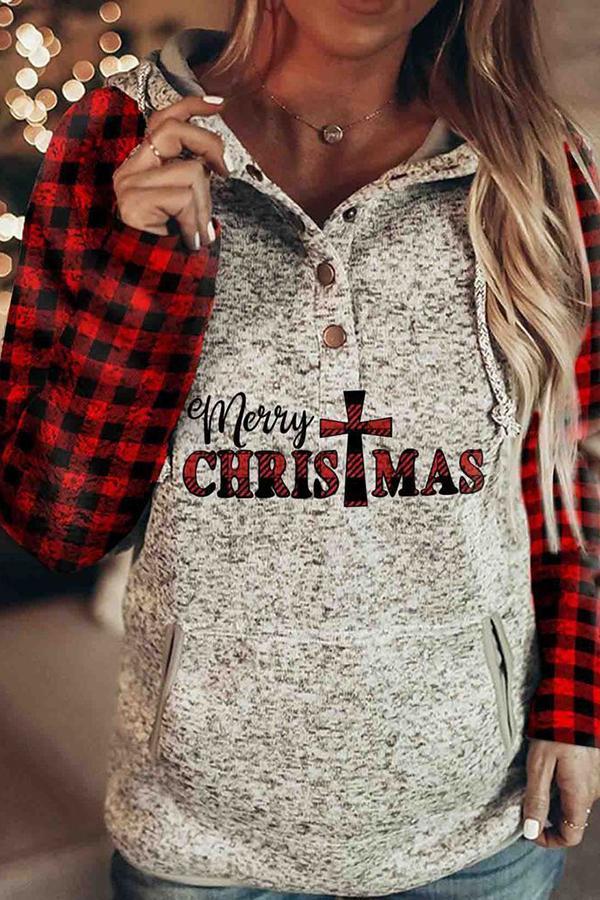 Christmas Buttons Tartan Hooded Top