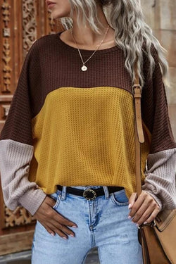 Waffle Color Block Round Neck T-Shirt