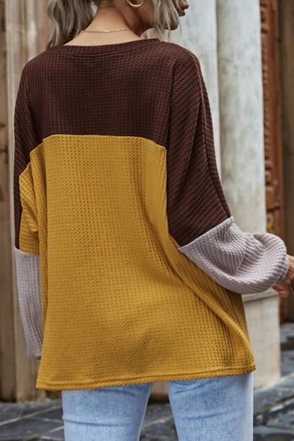 Waffle Color Block Round Neck T-Shirt