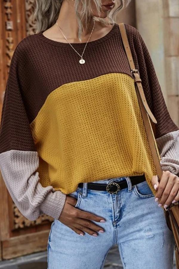 Waffle Color Block Round Neck T-Shirt