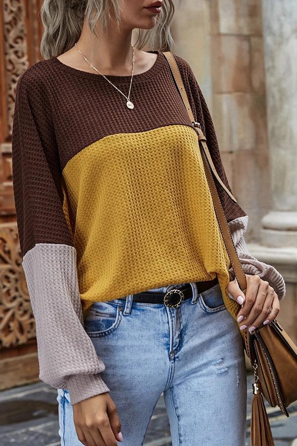 Waffle Color Block Round Neck T-Shirt