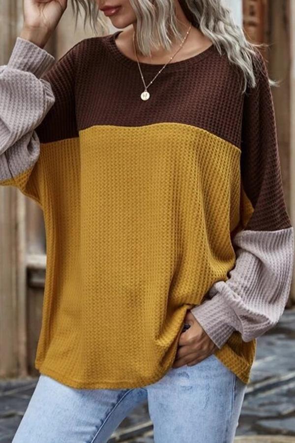 Waffle Color Block Round Neck T-Shirt