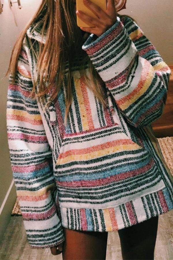 Striped Long Sleeve Hood Sweatshirt