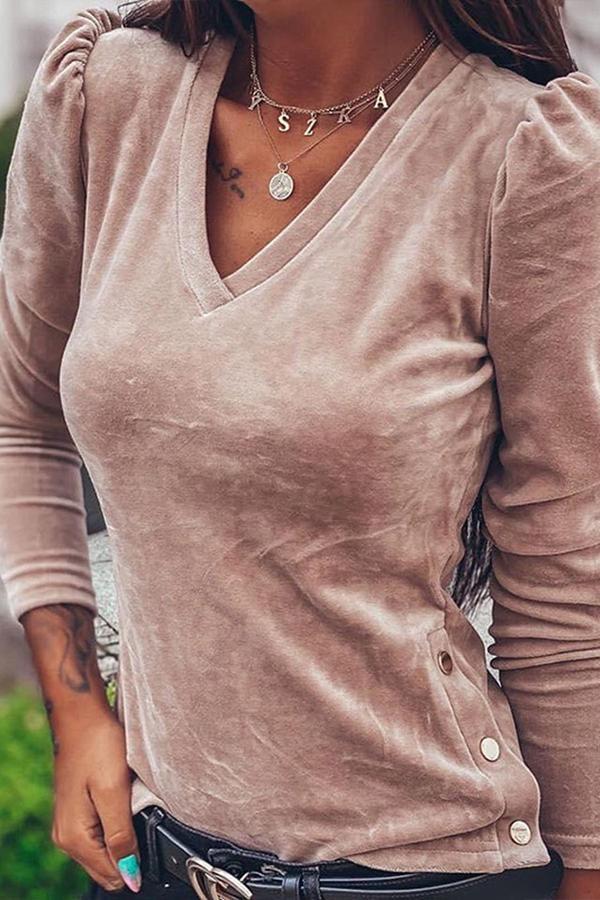 Sweet V Neck Solid Color Blouse