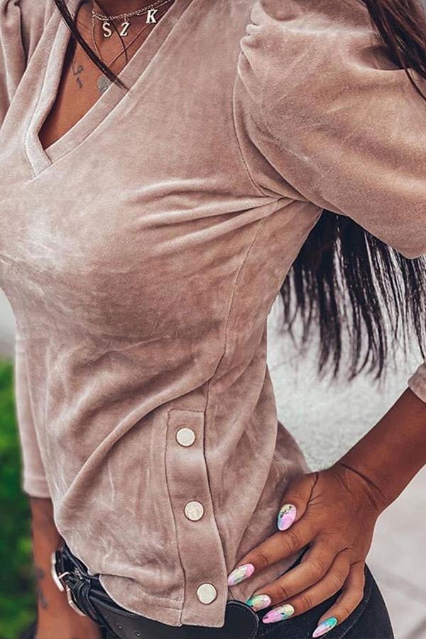 Sweet V Neck Solid Color Blouse