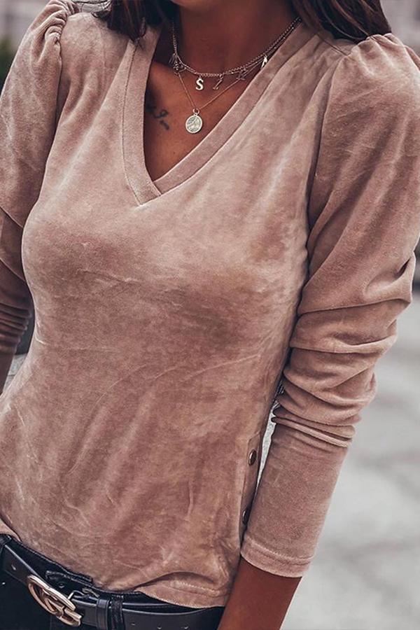 Sweet V Neck Solid Color Blouse