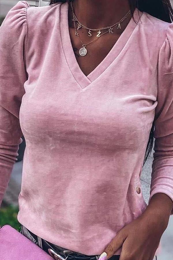 Sweet V Neck Solid Color Blouse