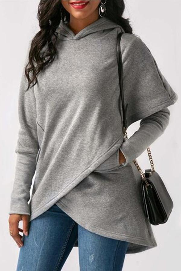 Boho Solid Color Hood Sweatshirt