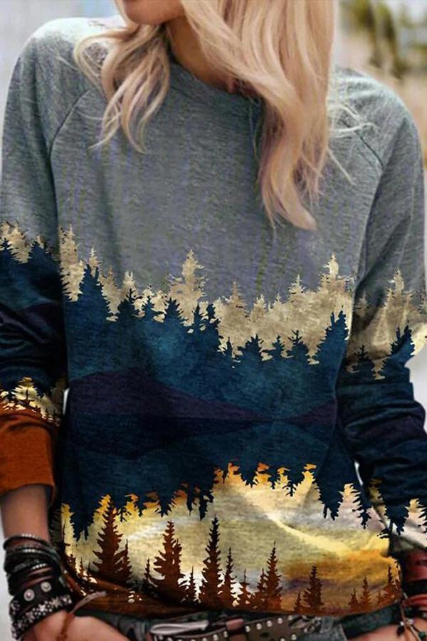 Casual Patchwork Round Neck Sweatshirt