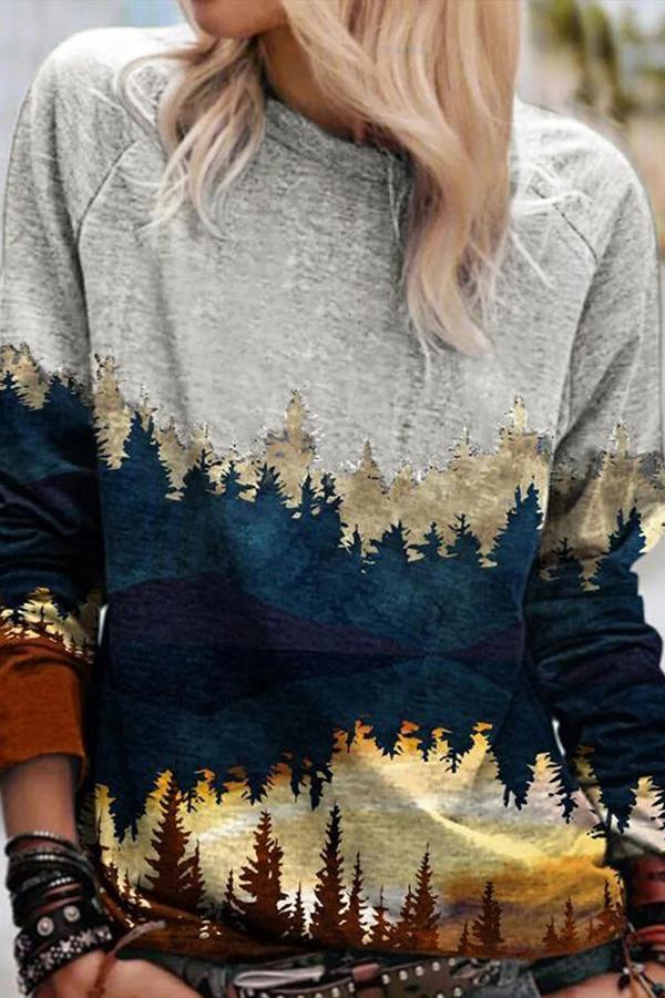 Casual Patchwork Round Neck Sweatshirt