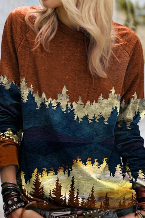 Casual Patchwork Round Neck Sweatshirt