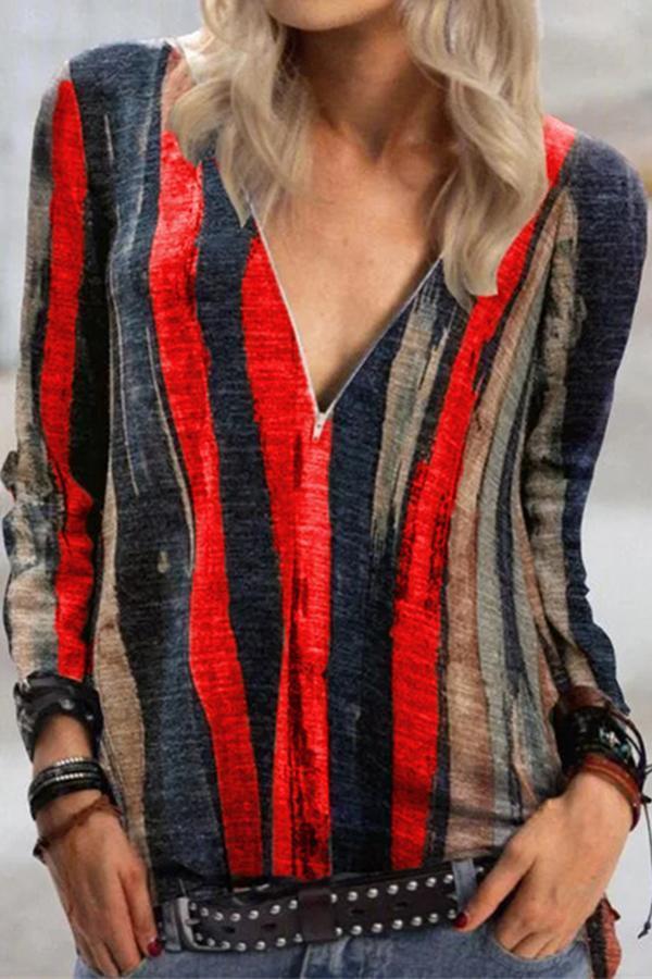 Unusual Zig Zag V Neck Blouse