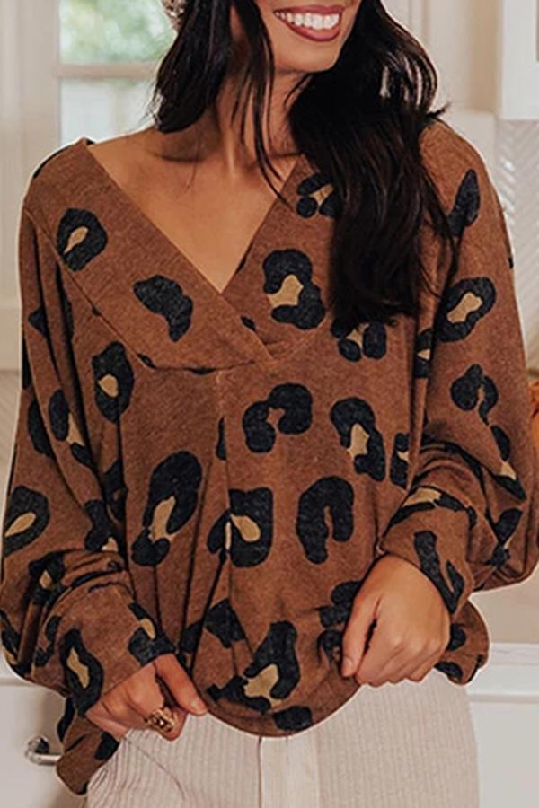 Stylish Leopard Print Long Sleeve Sweatshirt