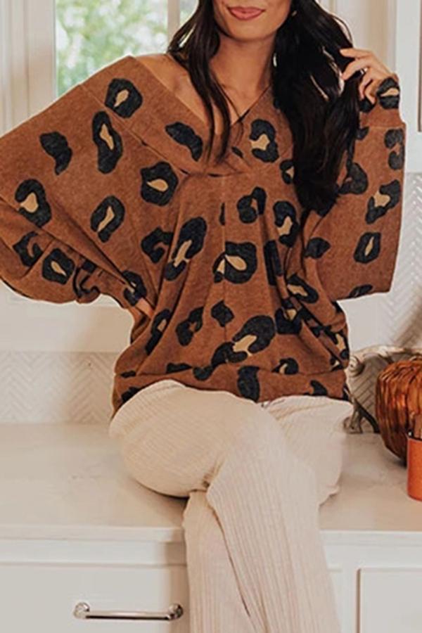 Stylish Leopard Print Long Sleeve Sweatshirt