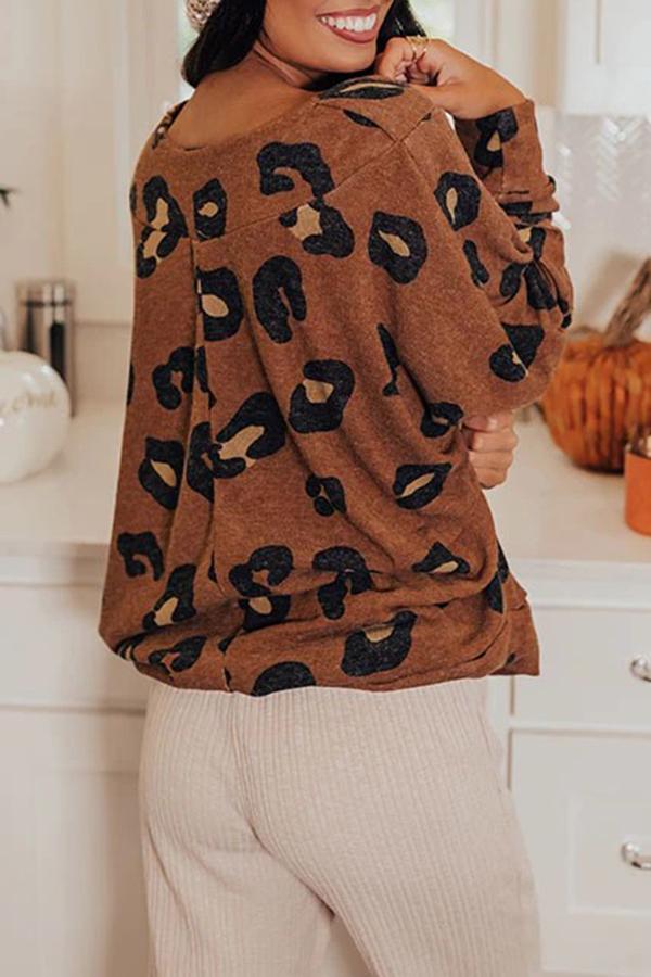 Stylish Leopard Print Long Sleeve Sweatshirt