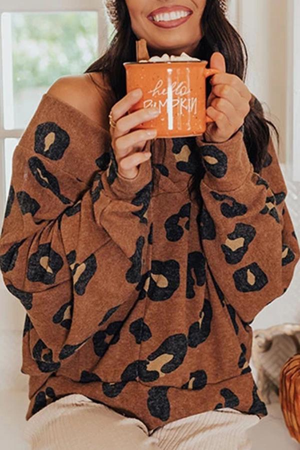 Stylish Leopard Print Long Sleeve Sweatshirt