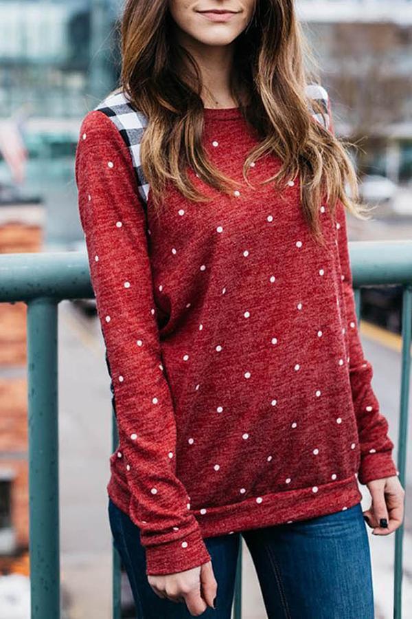 Casual Polka Dot Tailored Round Neck Sweatshirt