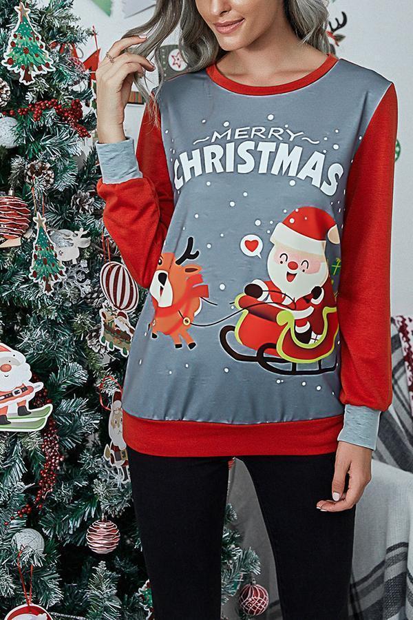 Casual Christmas Cartoon Print Tailored Sweatshirt