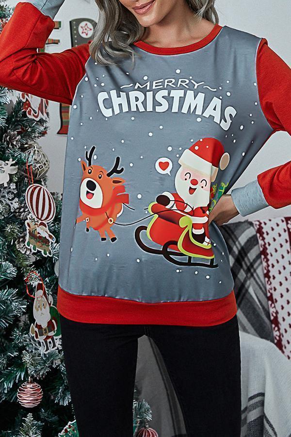 Casual Christmas Cartoon Print Tailored Sweatshirt