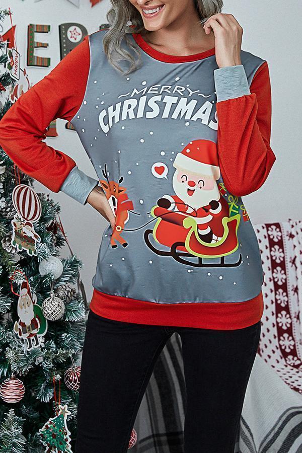 Casual Christmas Cartoon Print Tailored Sweatshirt