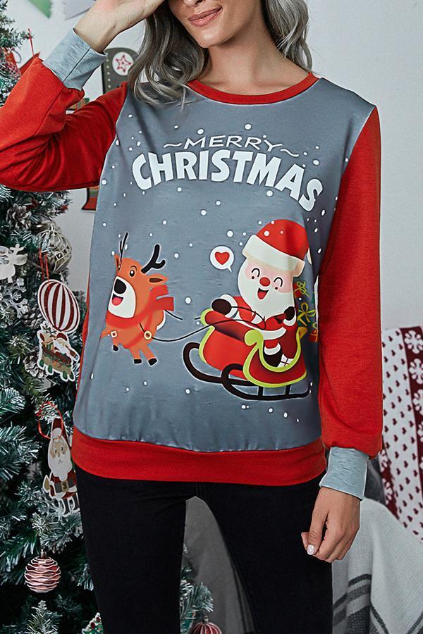 Casual Christmas Cartoon Print Tailored Sweatshirt