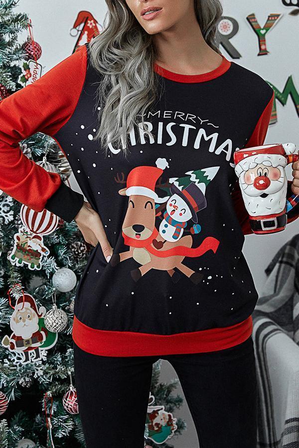 Casual Christmas Cartoon Print Tailored Sweatshirt