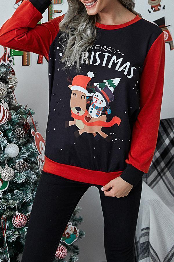 Casual Christmas Cartoon Print Tailored Sweatshirt