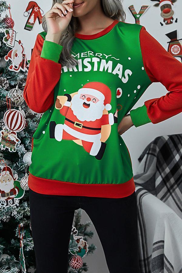 Casual Christmas Cartoon Print Tailored Sweatshirt